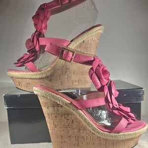 Just Fabulous Fuchsia Cork Wedge Sandals